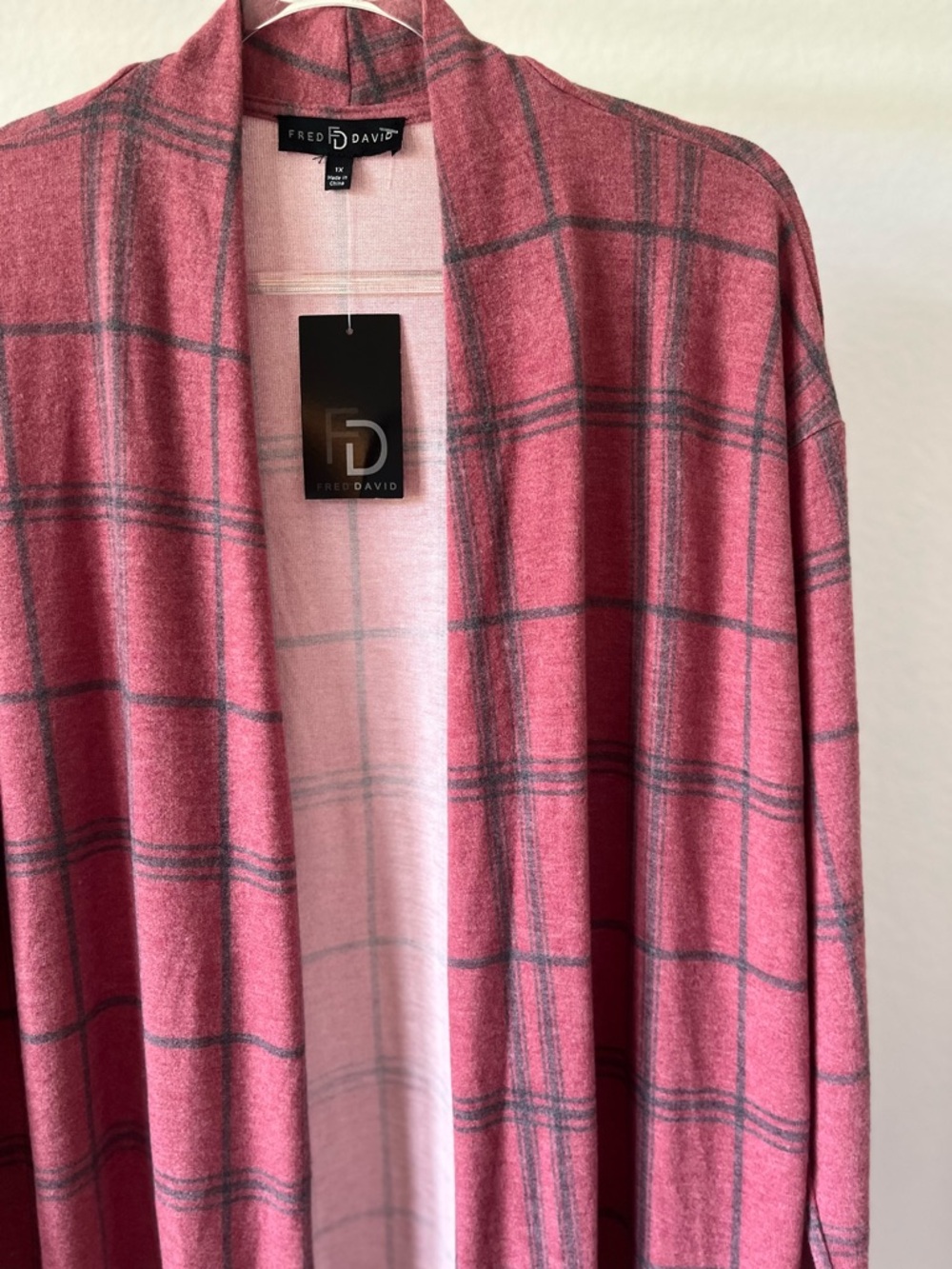 Fred David Red Plaid Open Front Cardigan 1X NWT
